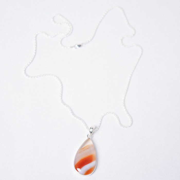 Carnelian Banded Agate Teardrop Pendant Necklace - Image 16