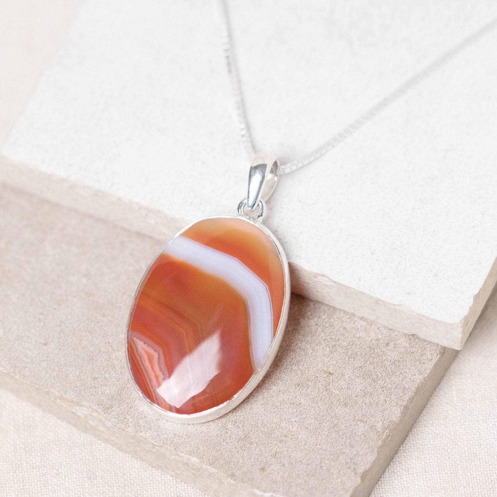 TR-BAG-1-9-RJ-2 Carnelian Banded Agate Oval Pendant Necklace - Image 9