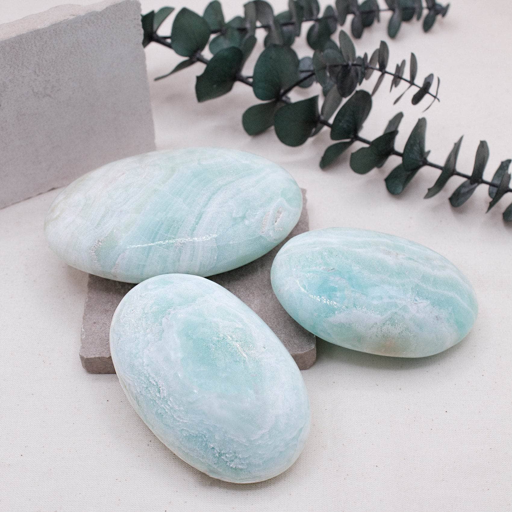 TR-BCAL-PALM-QE-L-2 Blue Caribbean Calcite Palm Stones-AAA Premium Quality - Image 9