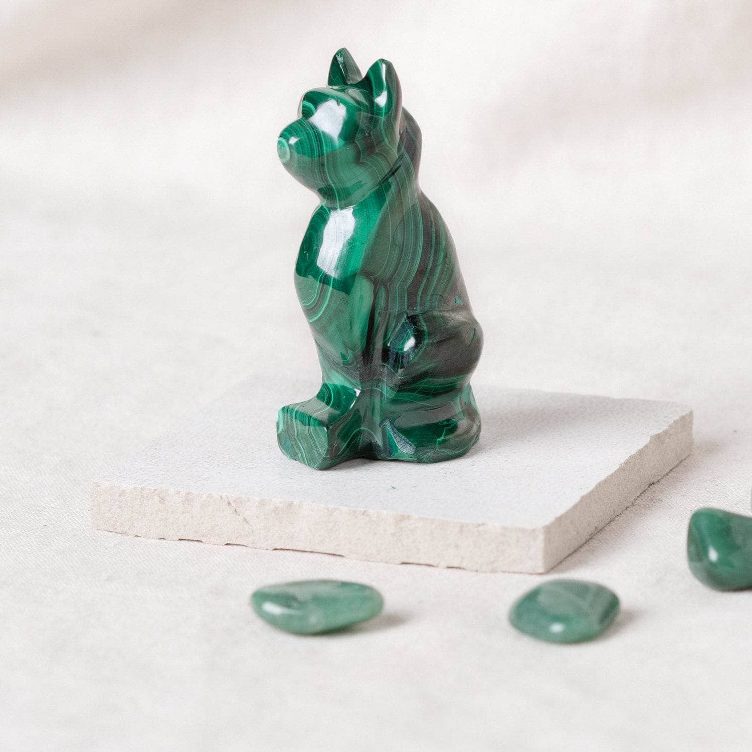 TR-CAT-mal-QE-2-3 Genuine Malachite Cats - Hand Carved - 1 of a Kind - Image 5