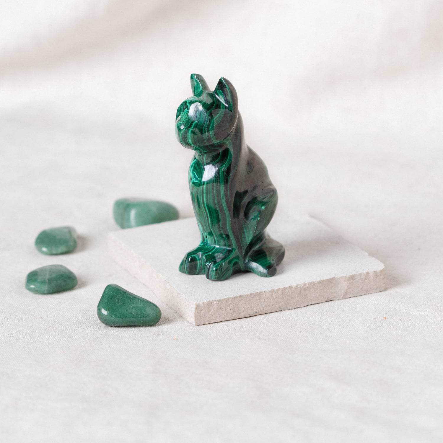 TR-CAT-mal-QE-3-3 Genuine Malachite Cats - Hand Carved - 1 of a Kind - Image 9