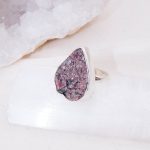 Rare Eudialyte Druzy Adjustable Teardrop Ring