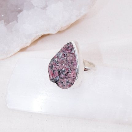 Rare Eudialyte Druzy Adjustable Teardrop Ring