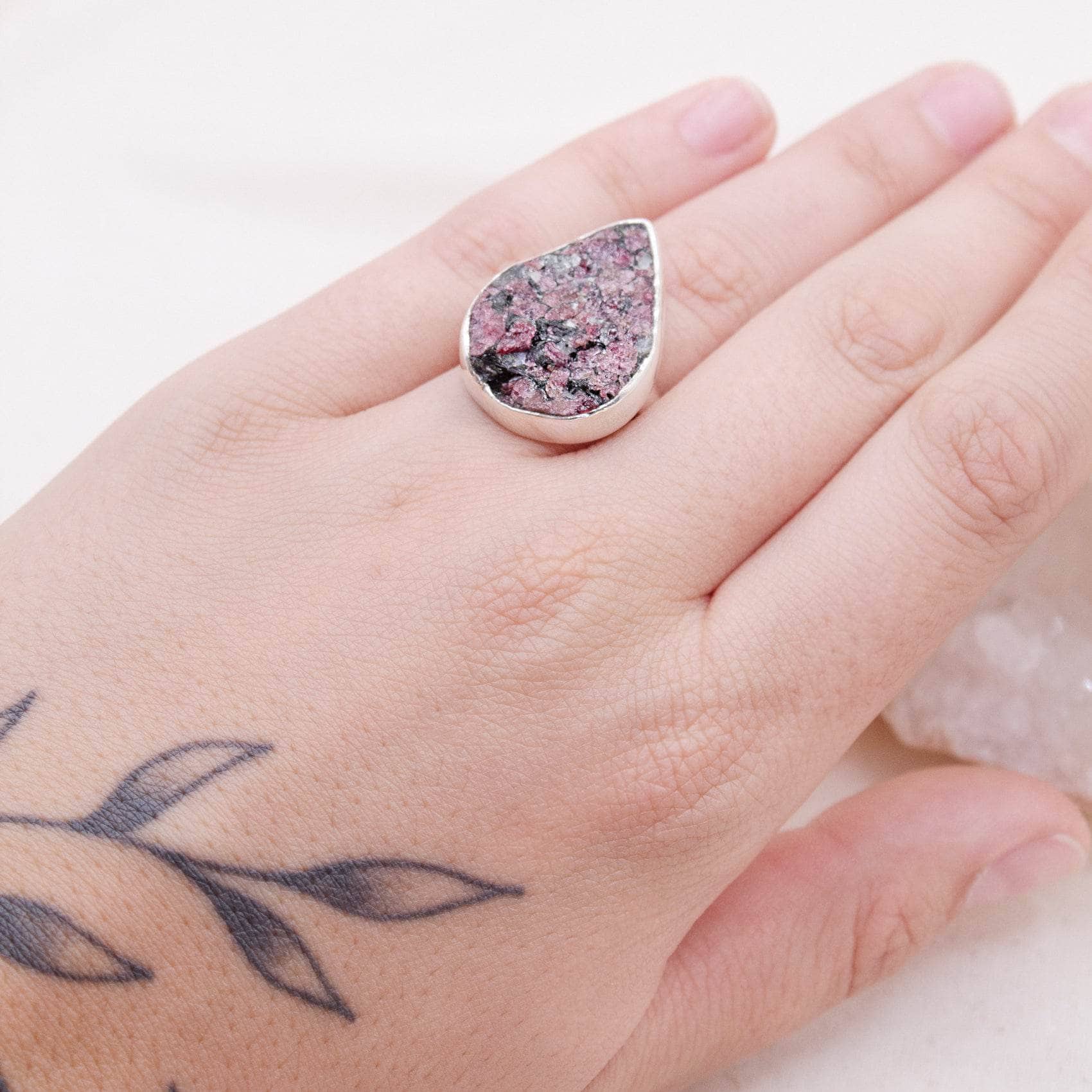 TR-EUD-2-135-RJ-3 Rare Eudialyte Druzy Adjustable Teardrop Ring - Image 2