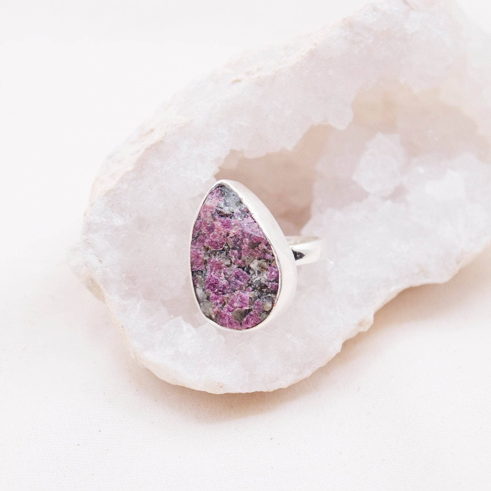 TR-EUD-2-174-RJ-1 Rare Eudialyte Druzy Adjustable Teardrop Ring - Image 5