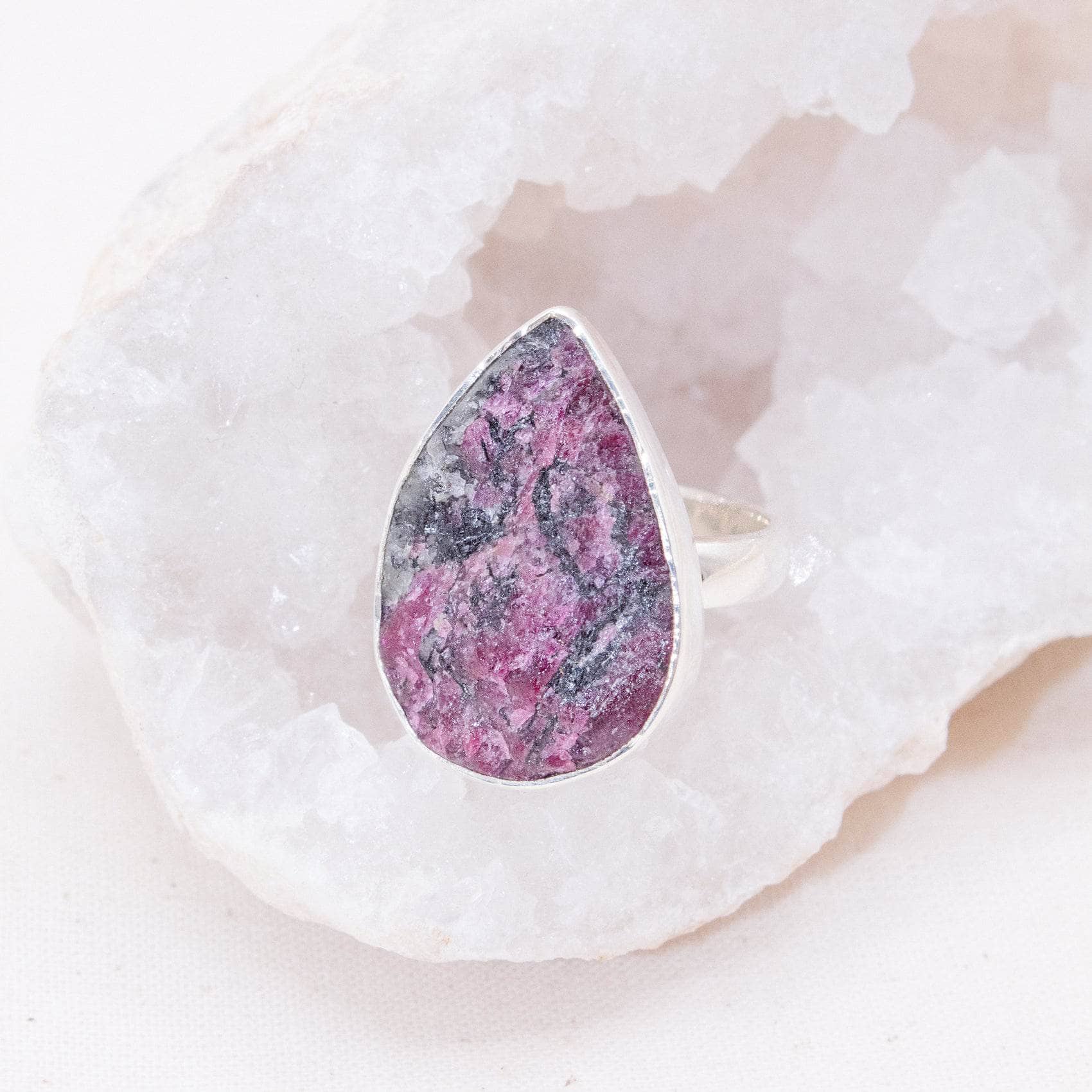 TR-EUD-2-42-RJ-1 Rare Eudialyte Druzy Adjustable Teardrop Ring - Image 9
