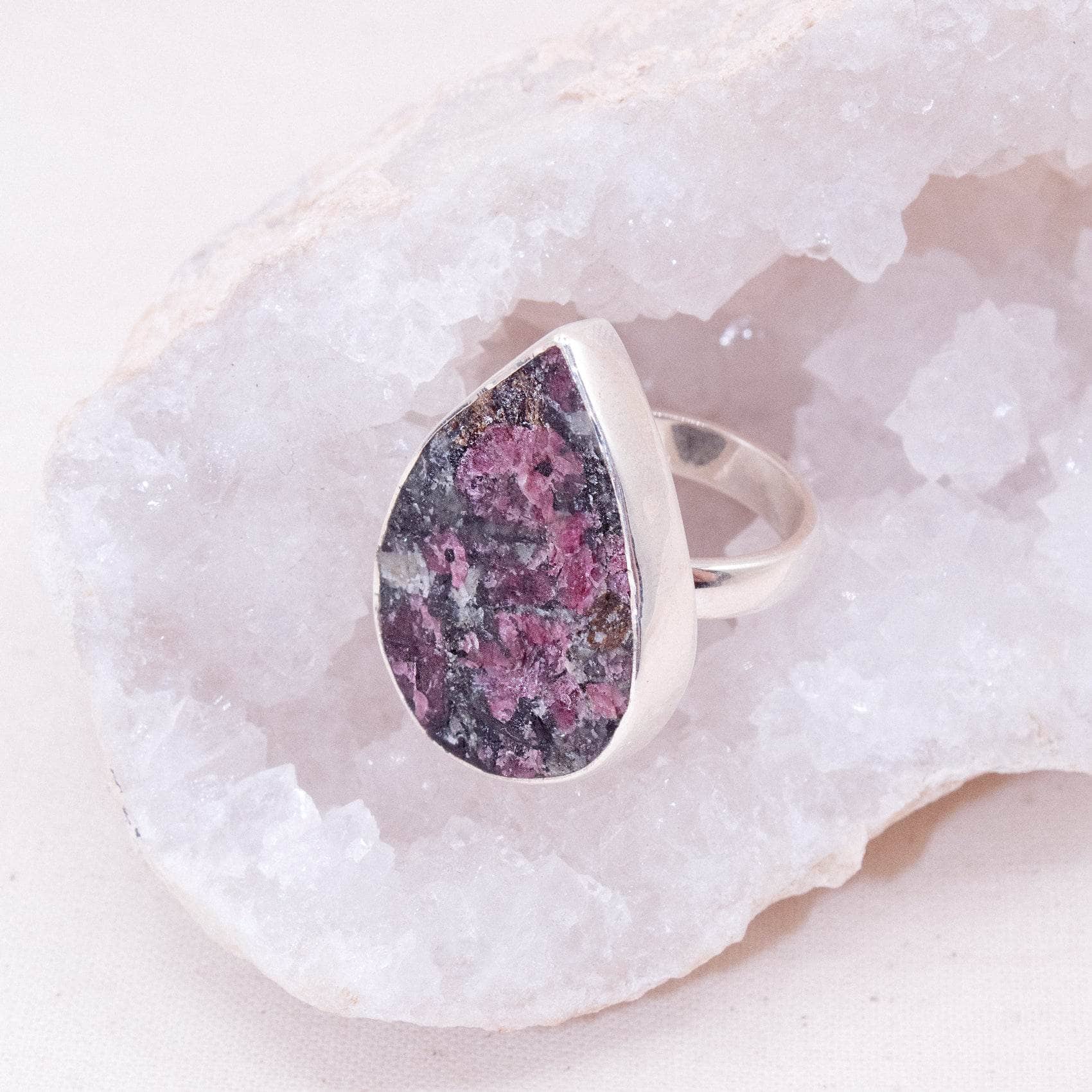 TR-EUD-2-6-RJ-1 Rare Eudialyte Druzy Adjustable Teardrop Ring - Image 13