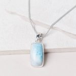Rare Genuine Larimar Rectangle Pendant Necklace - Image 3