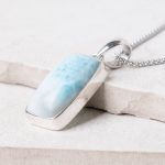 Rare Genuine Larimar Rectangle Pendant Necklace - Image 5