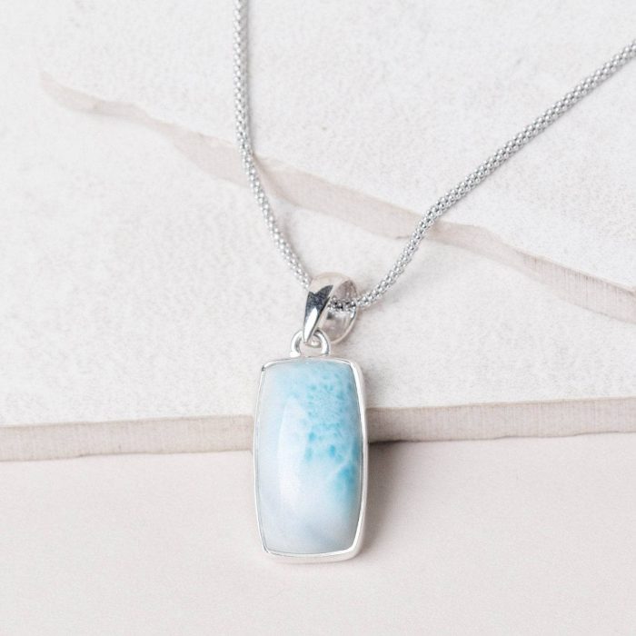Rare Genuine Larimar Rectangle Pendant Necklace - Image 3