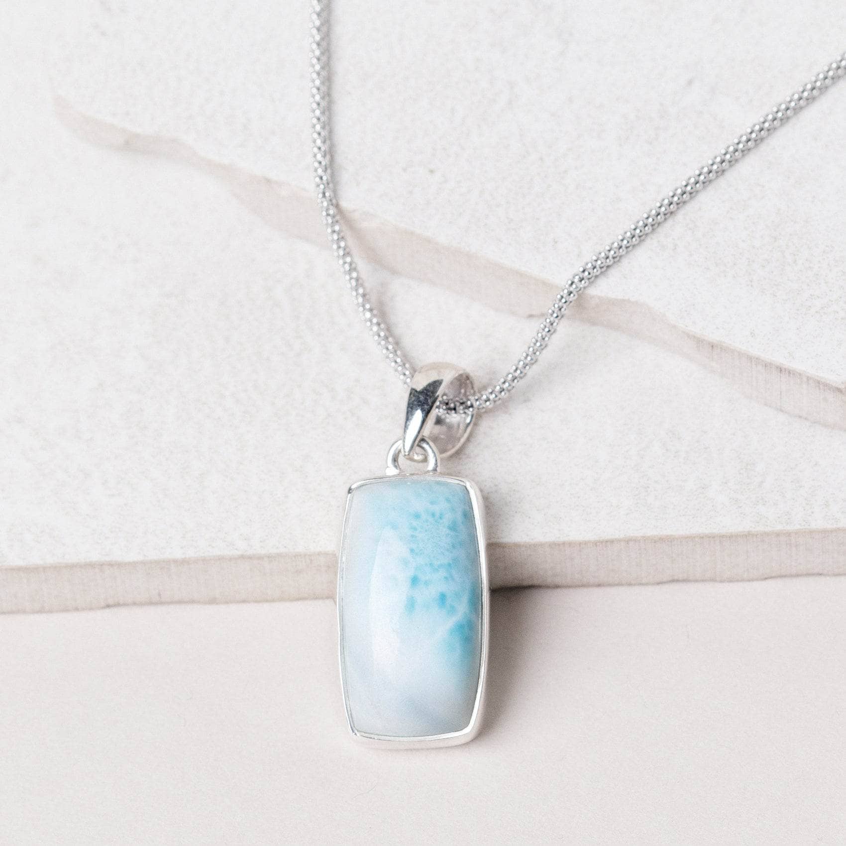 TR-LAR-109 Rare Genuine Larimar Rectangle Pendant Necklace - Image 3