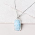 Rare Genuine Larimar Rectangle Pendant Necklace - Image 7