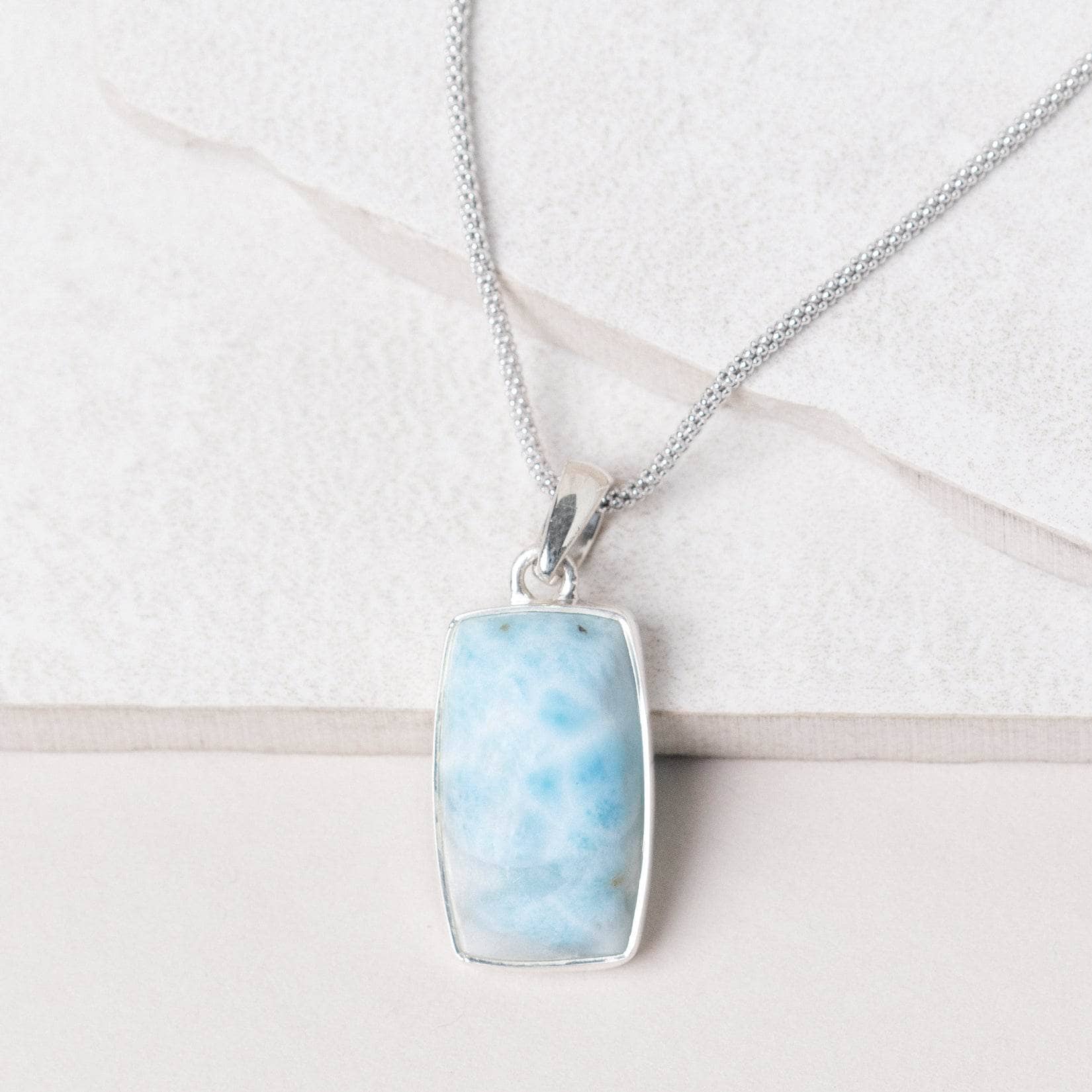 TR-LAR-118-6 Rare Genuine Larimar Rectangle Pendant Necklace - Image 7