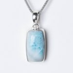Rare Genuine Larimar Rectangle Pendant Necklace - Image 2