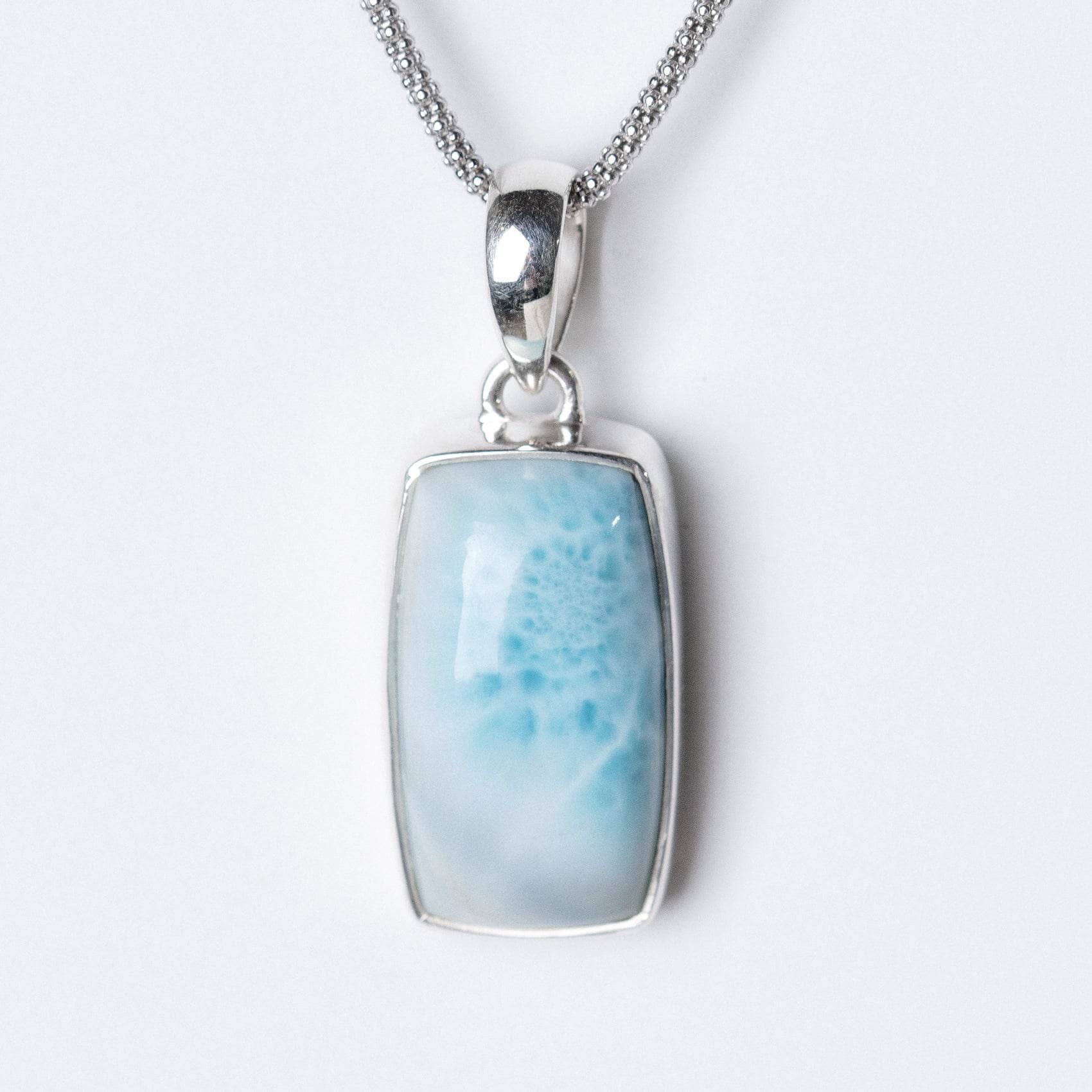 TR-LAR-2 Rare Genuine Larimar Rectangle Pendant Necklace - Image 2
