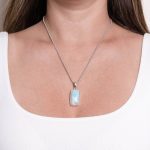 Rare Genuine Larimar Rectangle Pendant Necklace