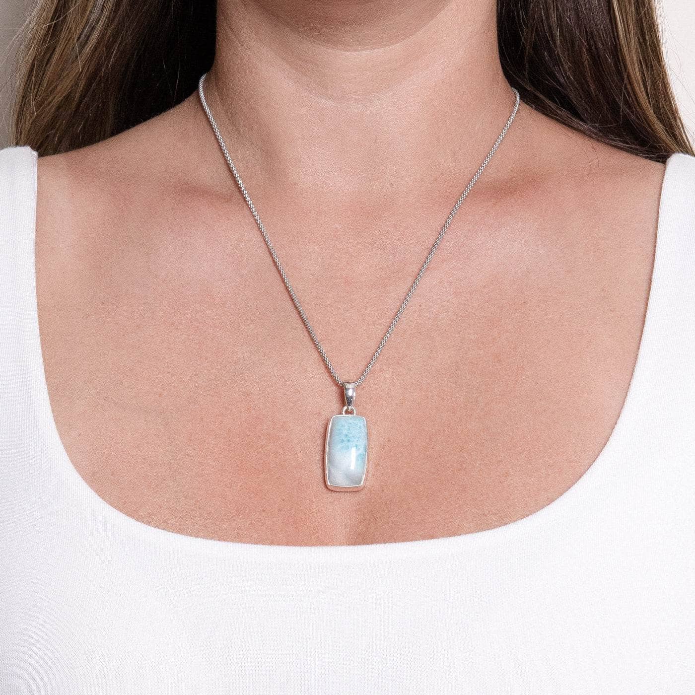 TR-LAR-CO-1-109 Rare Genuine Larimar Rectangle Pendant Necklace - Image 1