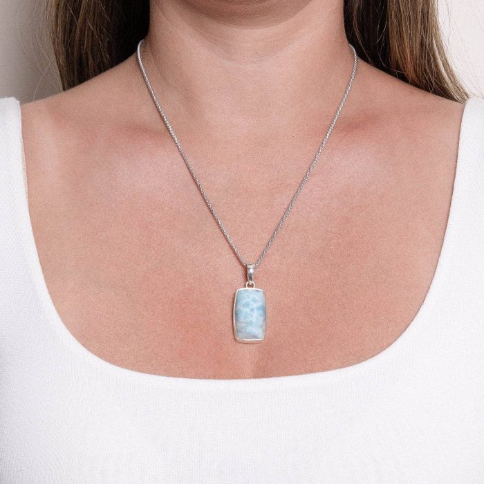 Rare Genuine Larimar Rectangle Pendant Necklace - Image 6