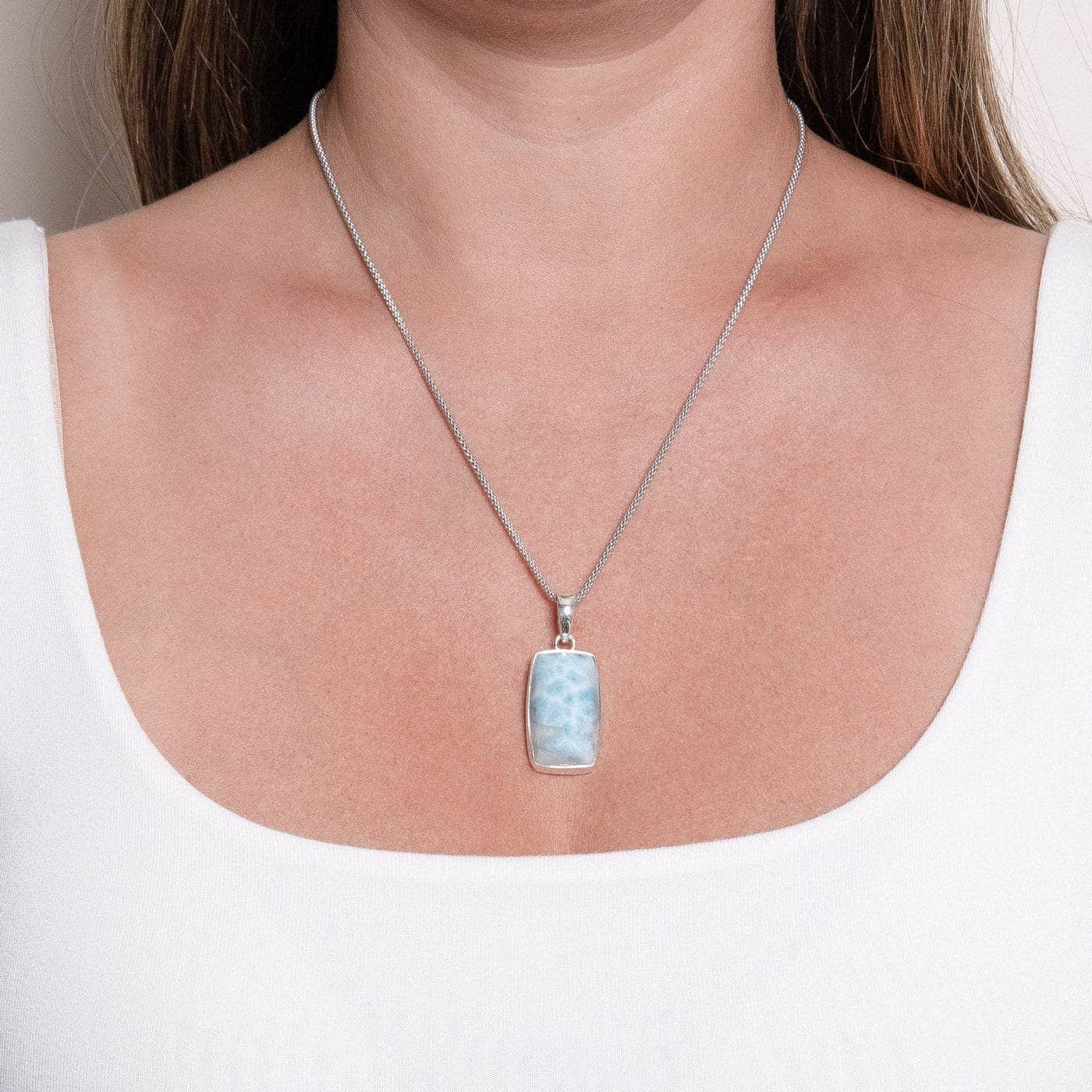 TR-LAR-CO-1-118 Rare Genuine Larimar Rectangle Pendant Necklace - Image 6