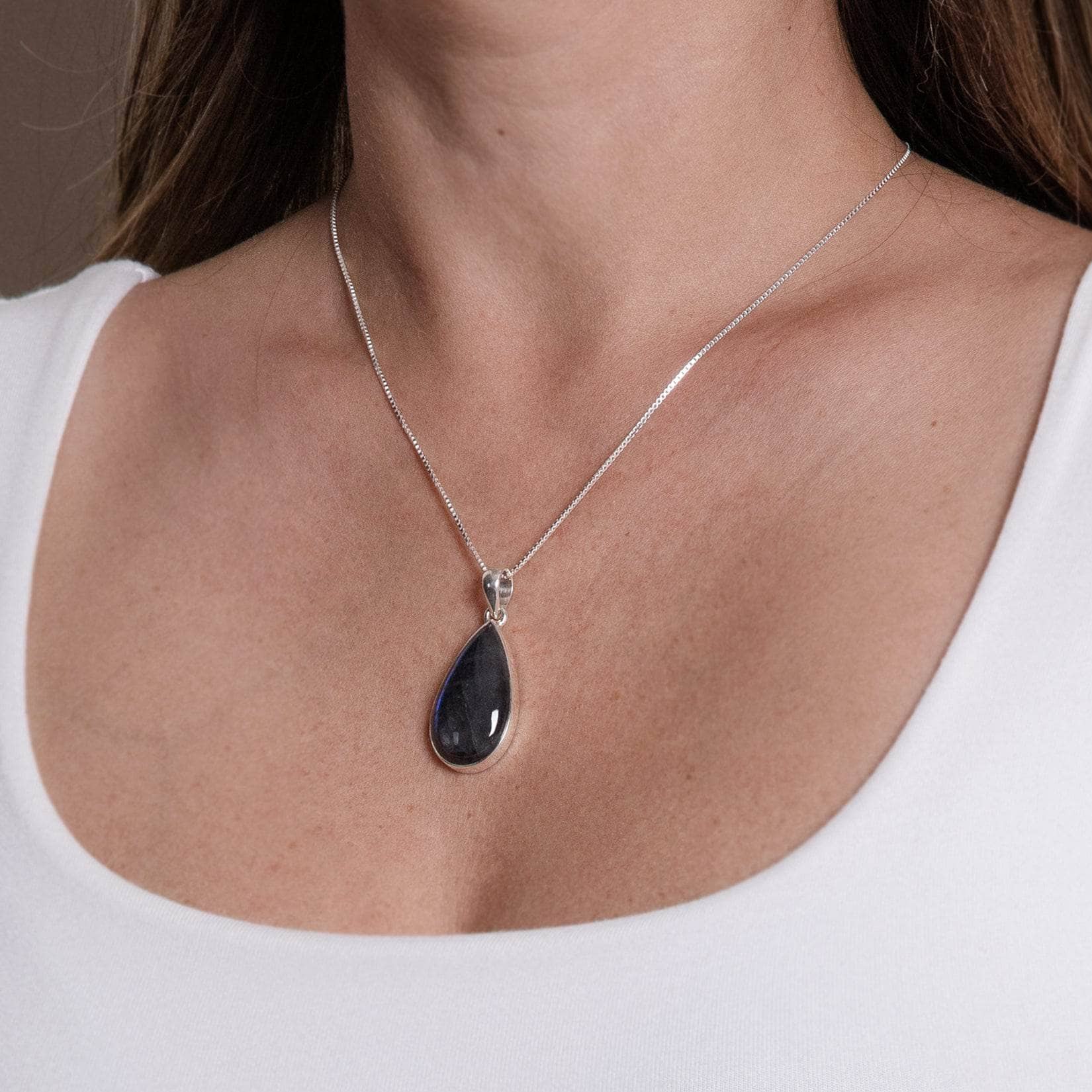 TR-LBD-1-554 Genuine Labradorite Teardrop Pendant Necklace - Image 1