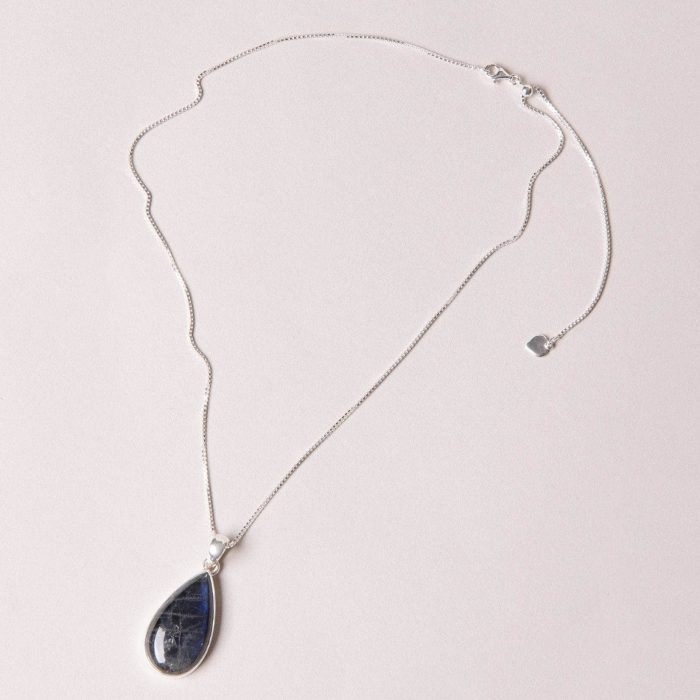 Genuine Labradorite Teardrop Pendant Necklace - Image 5