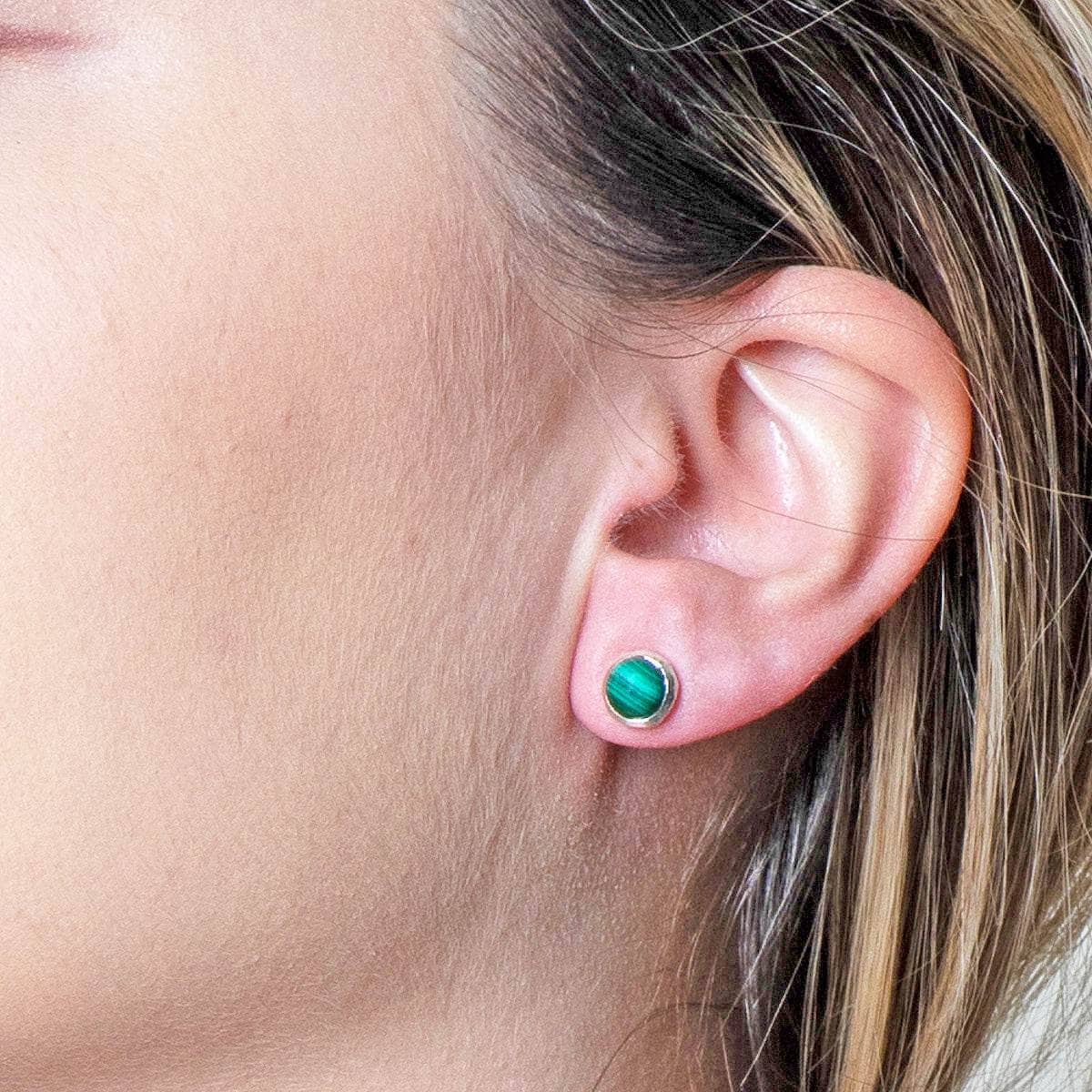 TR-NV07-MAL-3 Genuine Malachite Silver or Gold Stud Earrings - Image 6