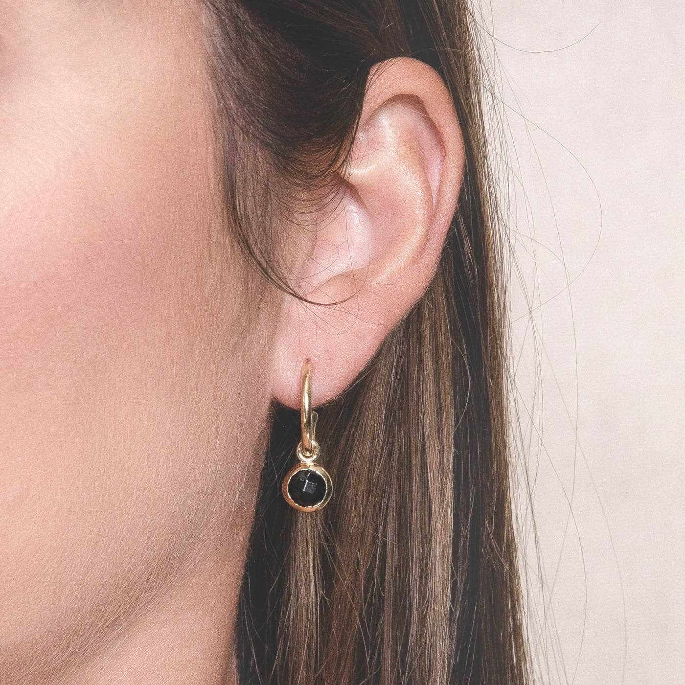TR-NV56-BBTOR-G Black Tourmaline Silver or Golden Hoop Earrings - Image 4
