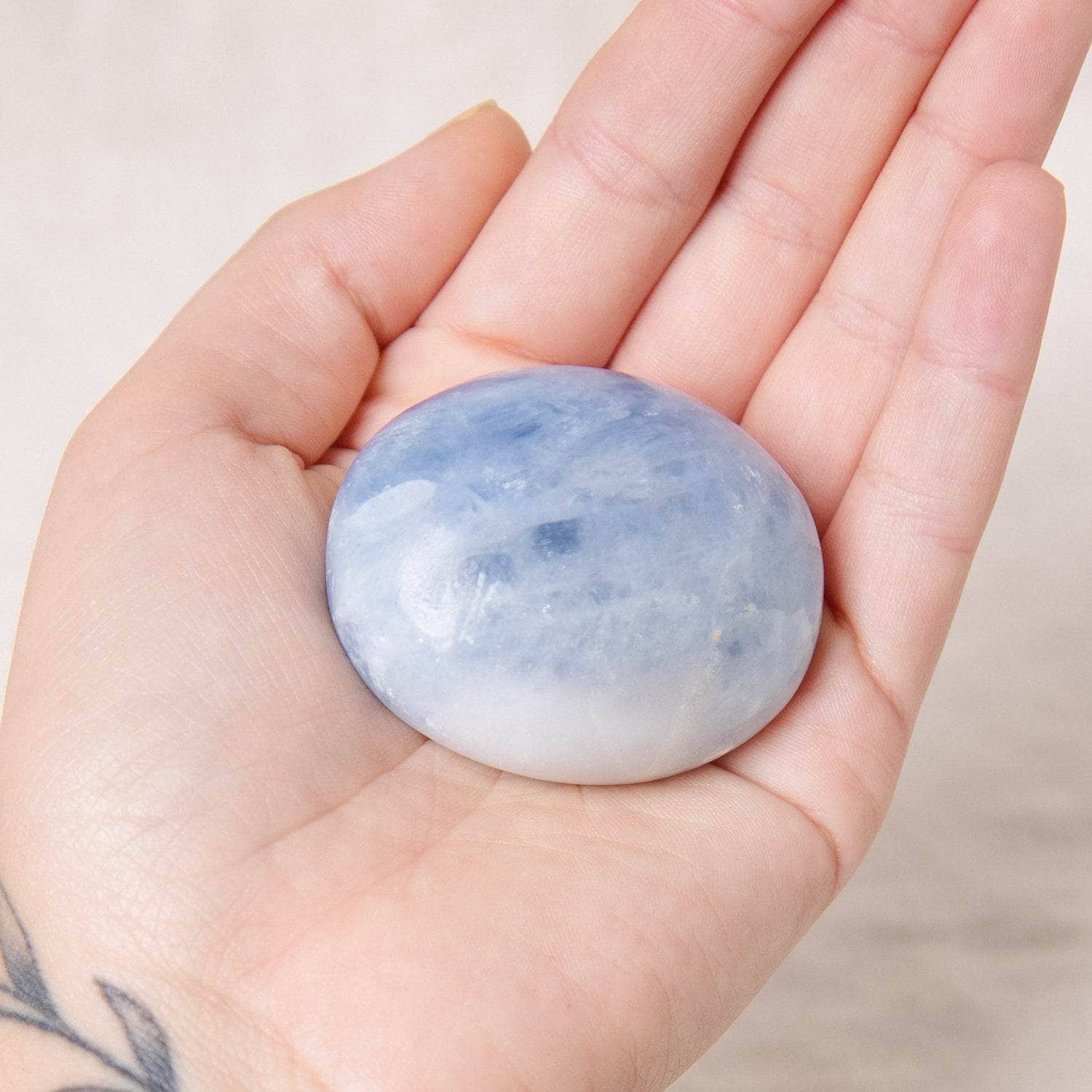 TR-PS-BCAL-MI-s-5 Blue Calcite Palm Stones - AAA Premium Quality - Image 1