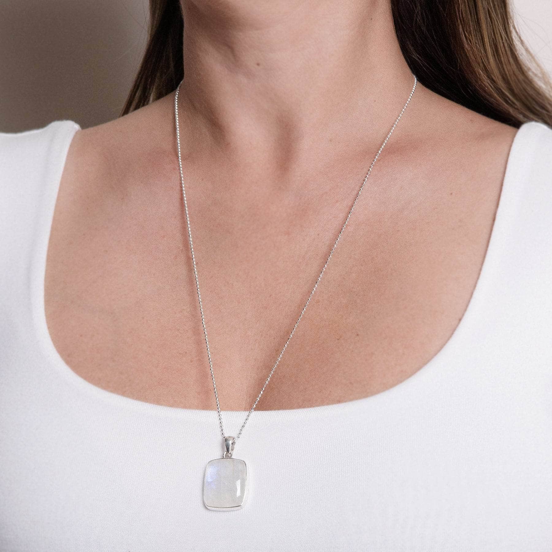 TR-RBM-1-562 Rainbow Moonstone Square Pendant Necklace - Image 1