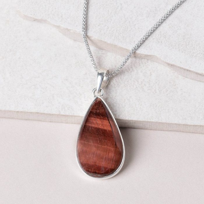Red Tiger Eye Teardrop Pendant Necklace - Image 8