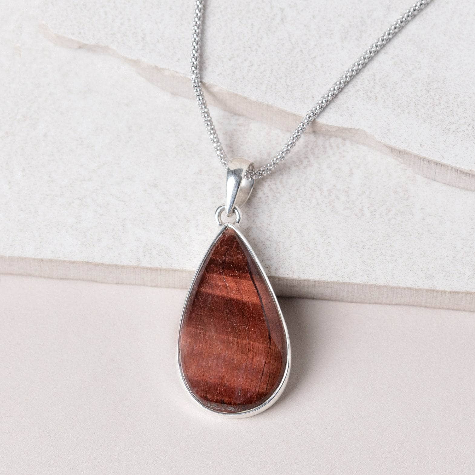TR-RTC-18-3 Red Tiger Eye Teardrop Pendant Necklace - Image 8