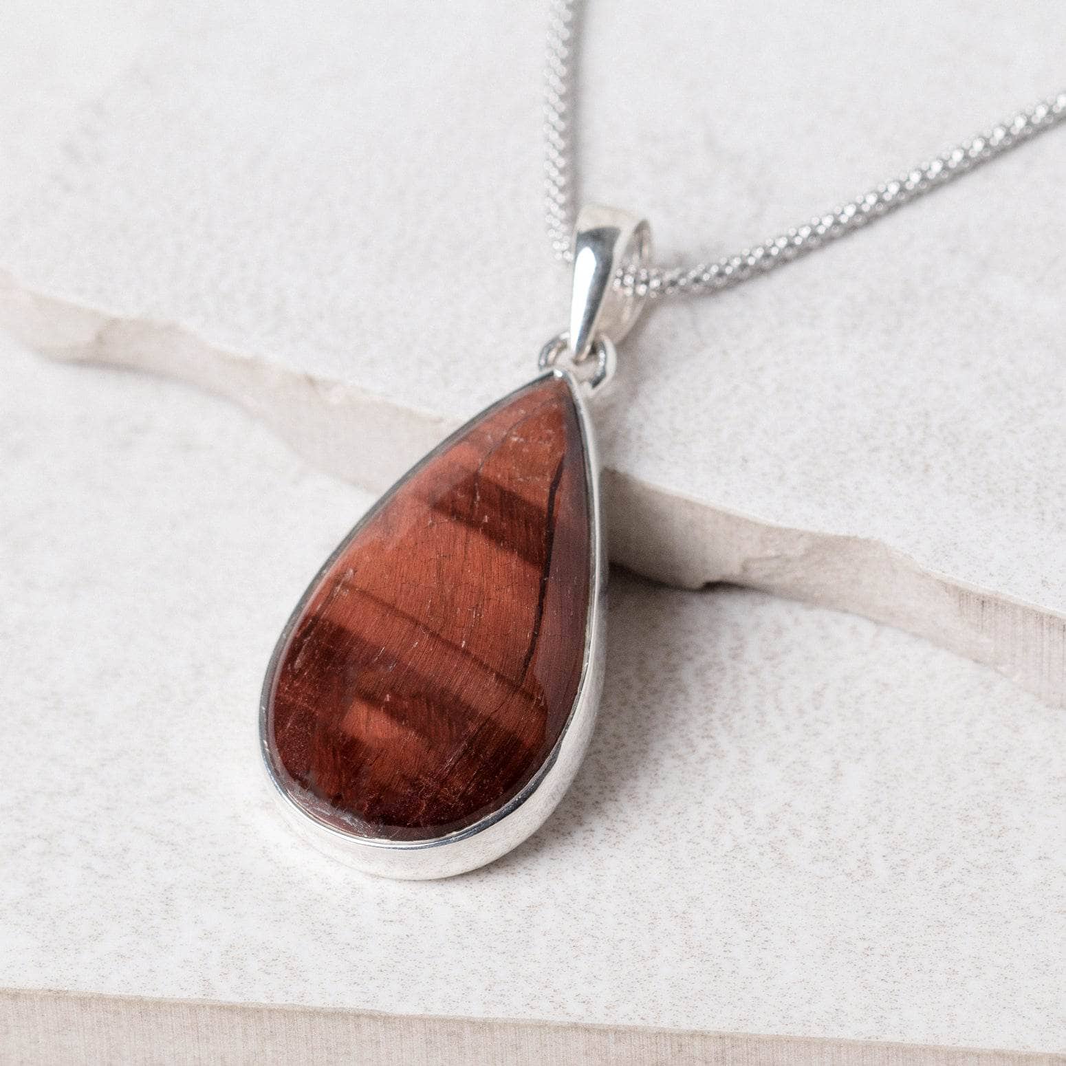 TR-RTC-18-4 Red Tiger Eye Teardrop Pendant Necklace - Image 10