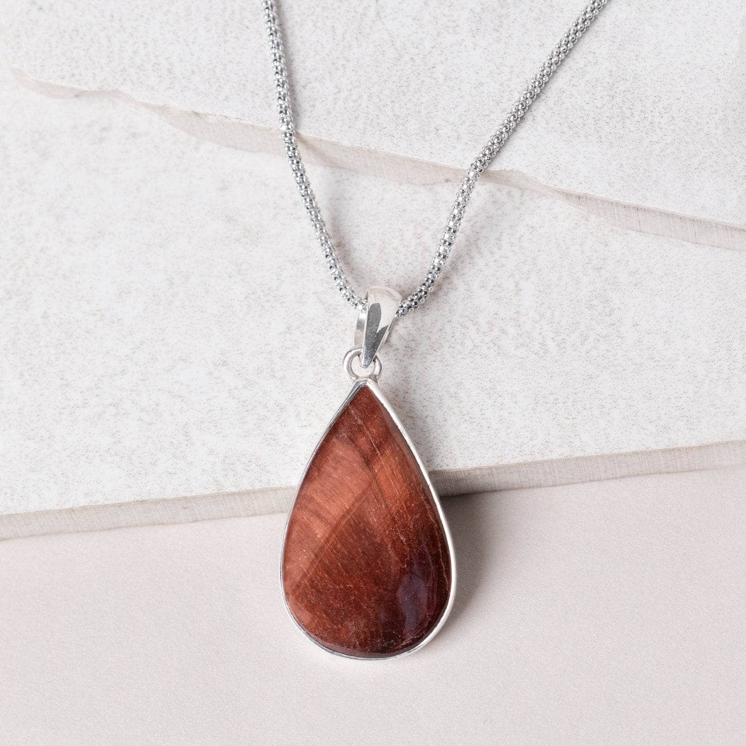 TR-RTC-39 Red Tiger Eye Teardrop Pendant Necklace - Image 2