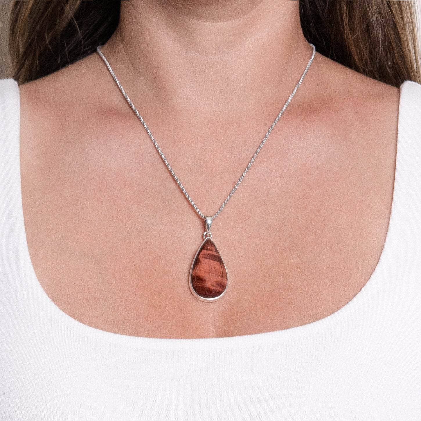 TR-RTE-1-18 Red Tiger Eye Teardrop Pendant Necklace - Image 6
