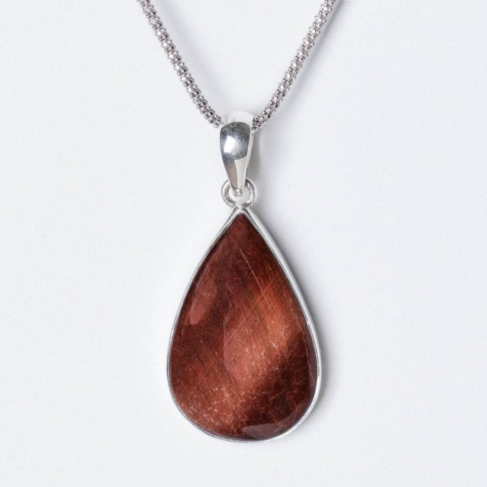 Red Tiger Eye Teardrop Pendant Necklace - Image 3