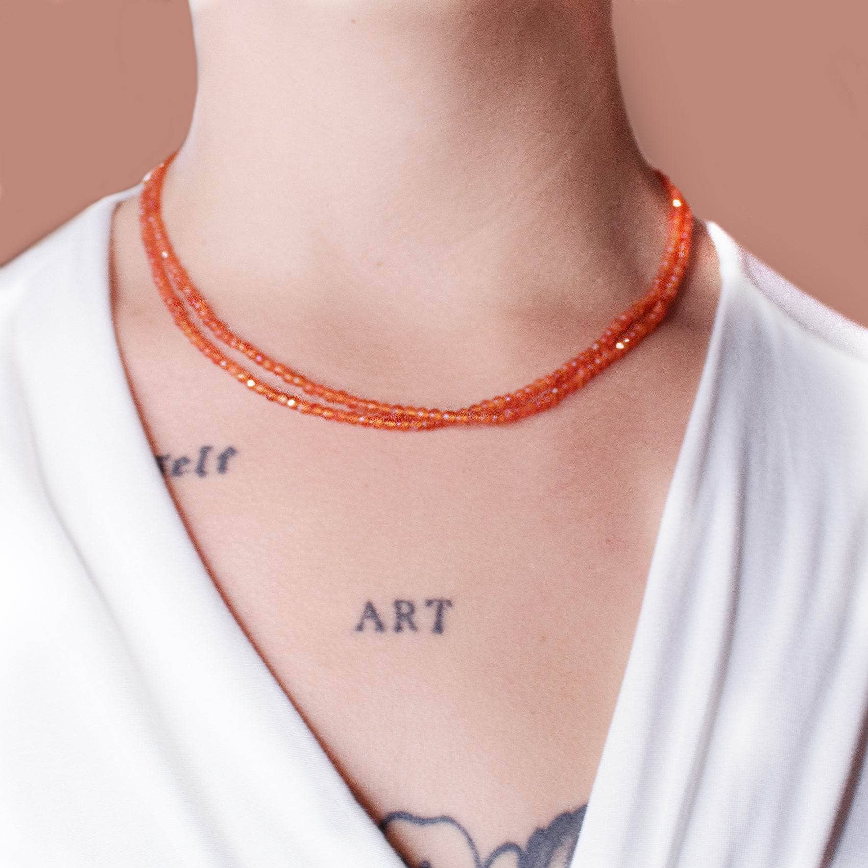 TR-SD241-CAR-3 Carnelian Single or Double Strand Bead Necklace - Image 5