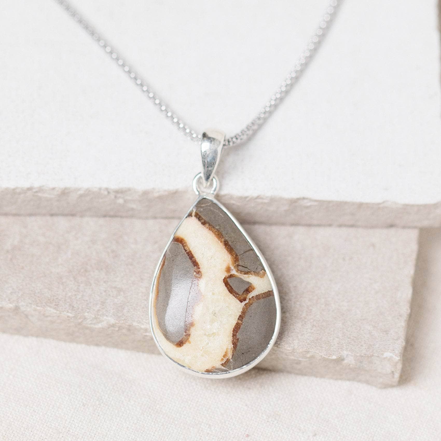 TR-SPR-1-12-RJ-1 Rare Septarian Rhyolite Teardrop Pendant Necklace - Image 2