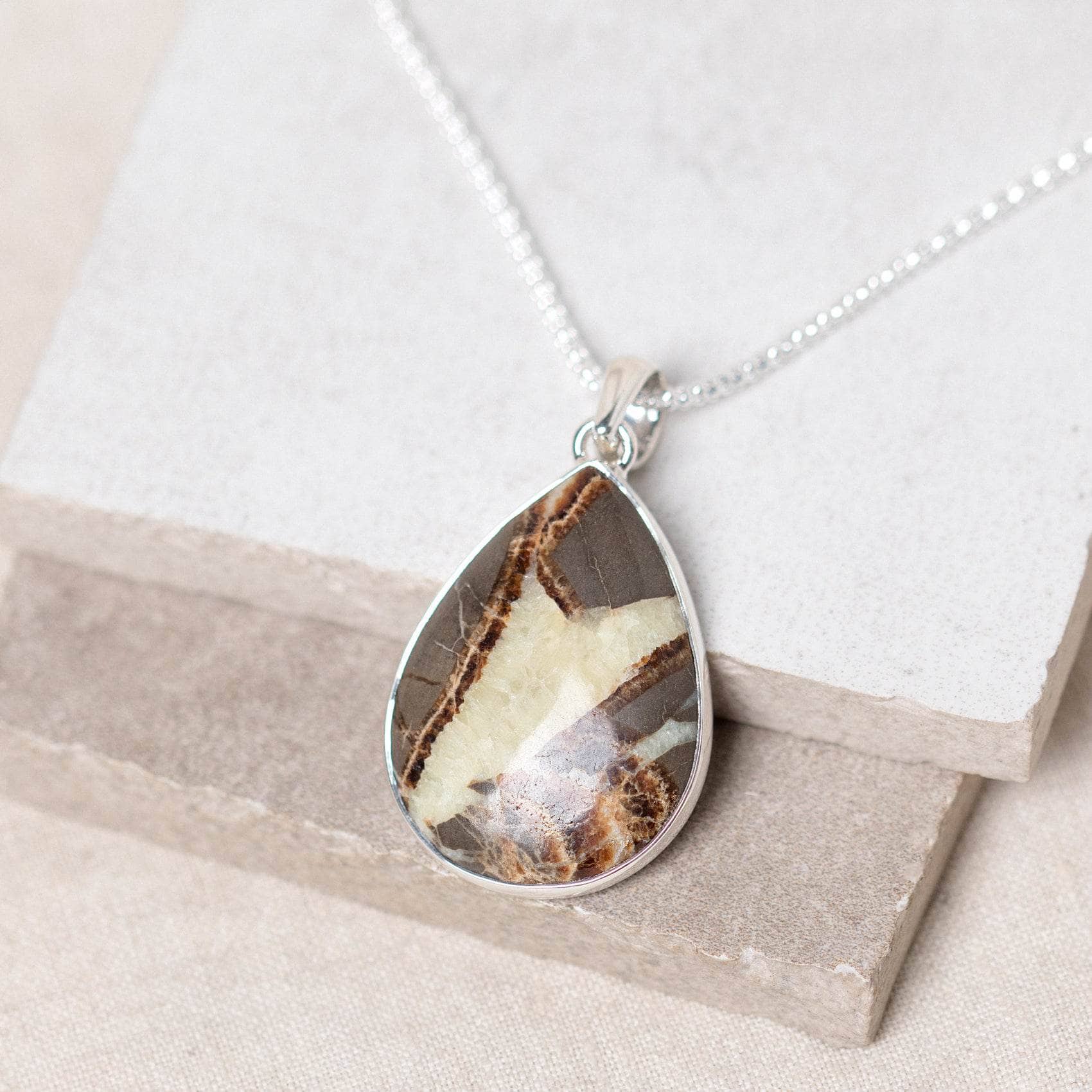 TR-SPR-1-39-RJ-1 Rare Septarian Rhyolite Teardrop Pendant Necklace - Image 6