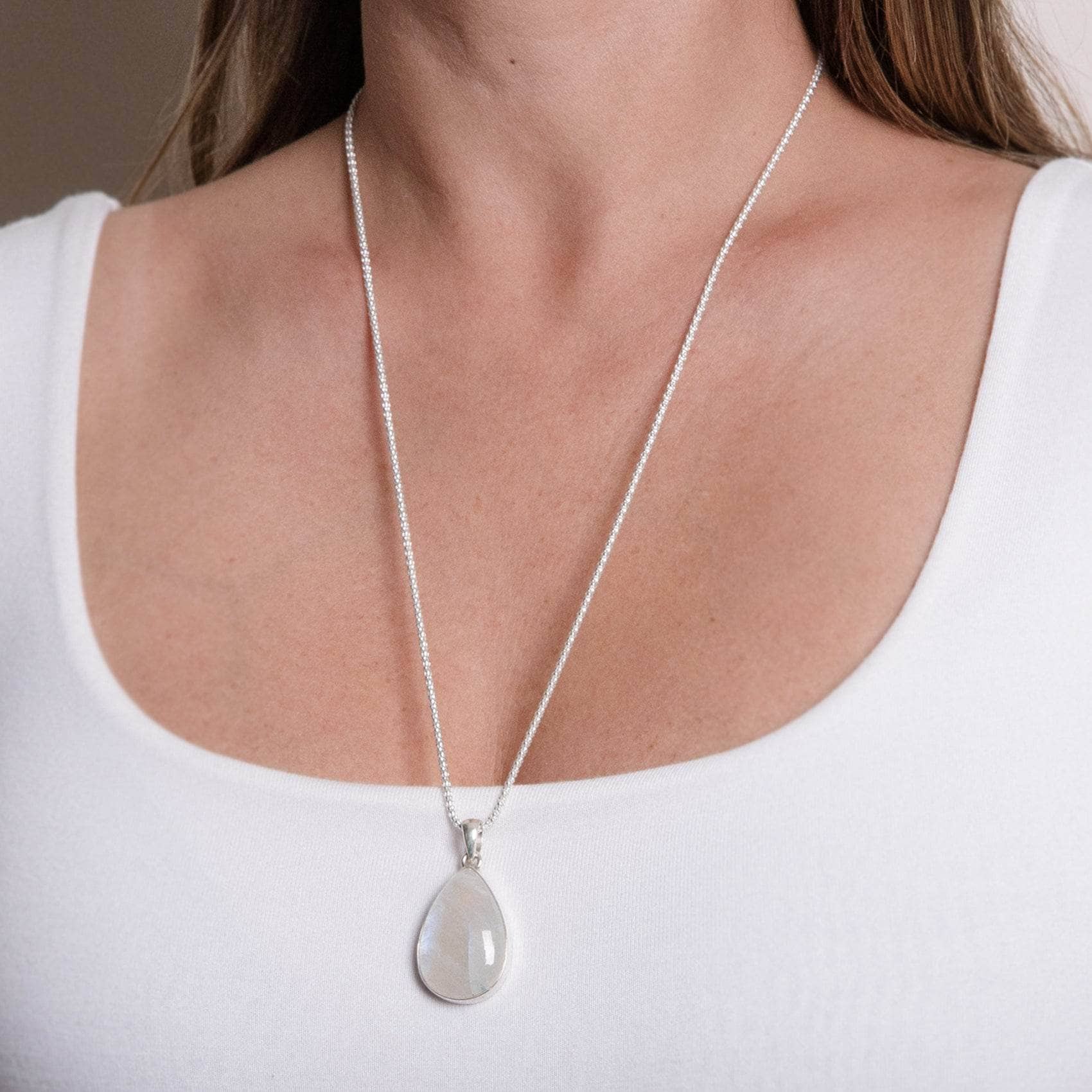 TRT-RBM-1-572 Rainbow Moonstone Teardrop Pendant Necklace - Image 6