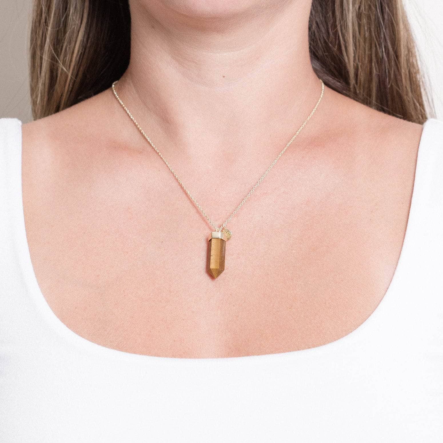 Tiger-Eye-G-Large Tiger Eye Crystal Point Necklace - Image 1