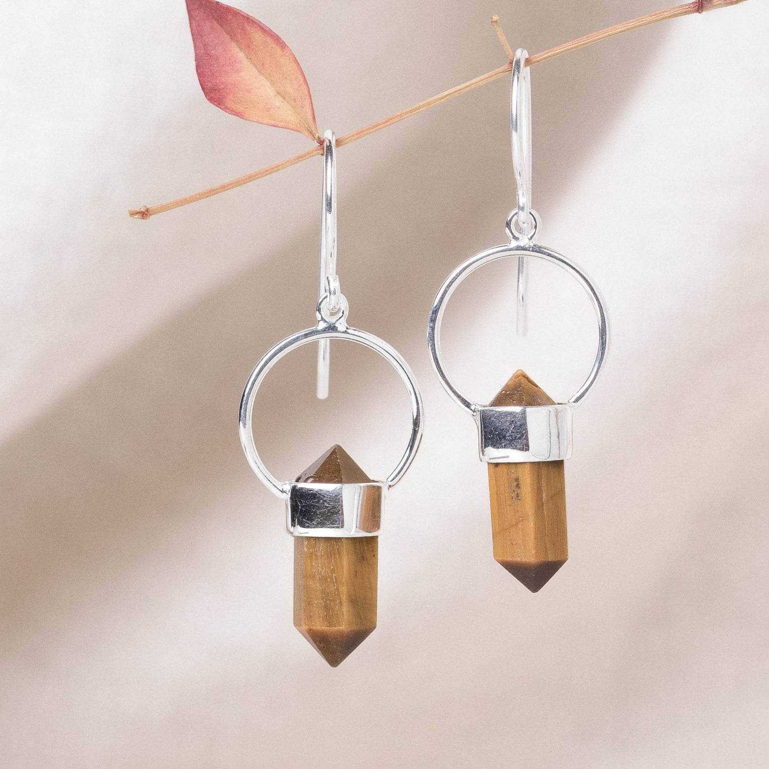 TigerEye Tiger Eye Crystal Point Earrings - Image 5