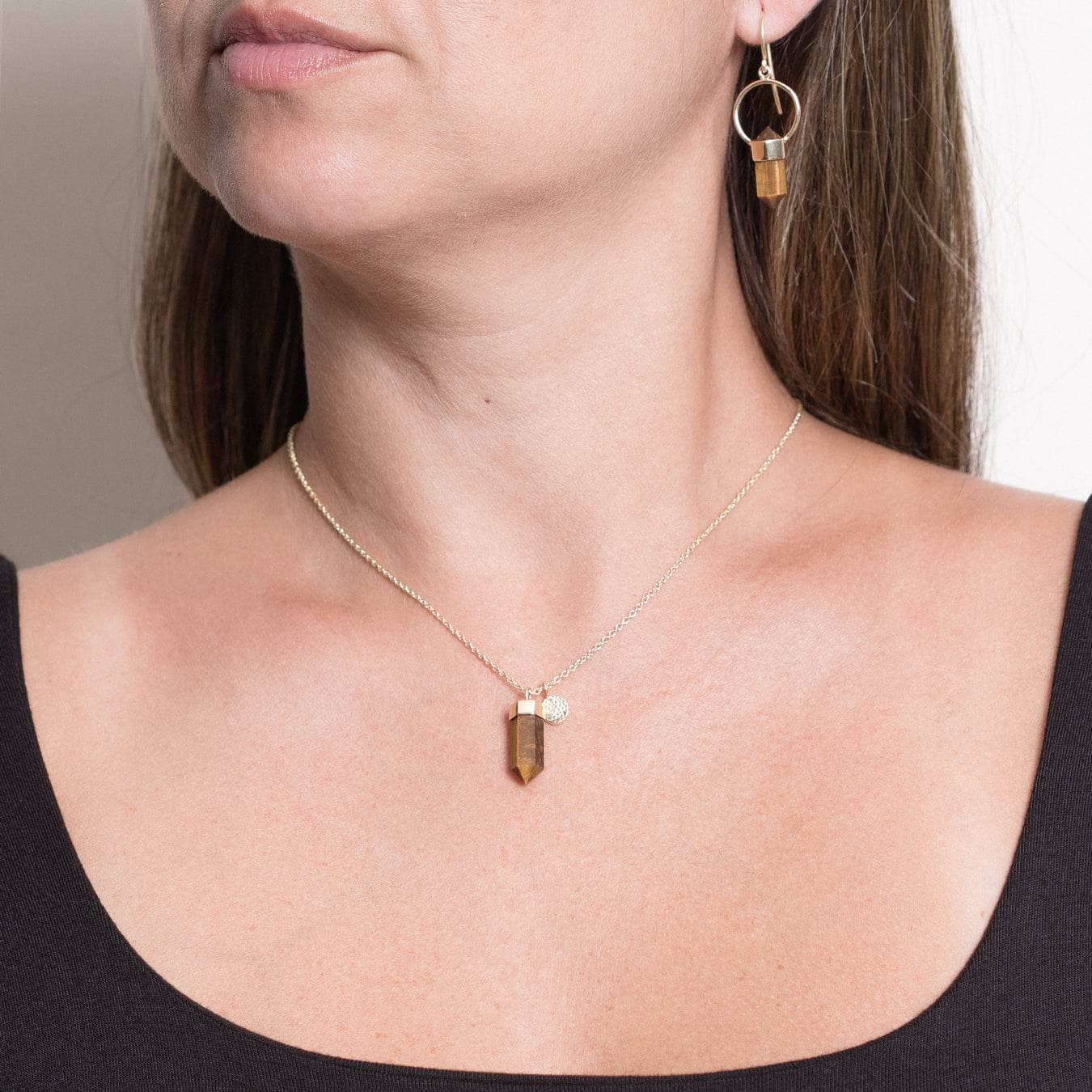 TigerEyeGoldSet Delicate Tiger Eye Crystal Point Necklace - Image 4