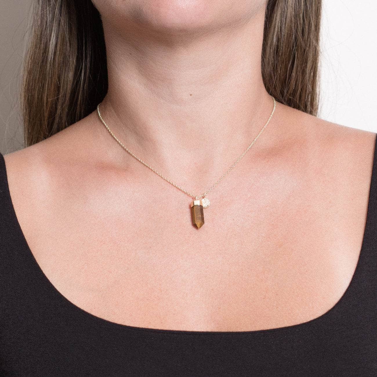 TigerEyeGoldsmall Delicate Tiger Eye Crystal Point Necklace - Image 1
