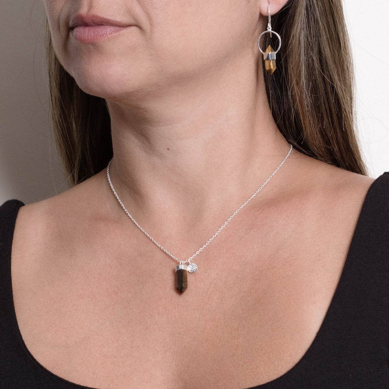 Tiger_Eye_Silver_Set Delicate Tiger Eye Crystal Point Necklace - Image 8