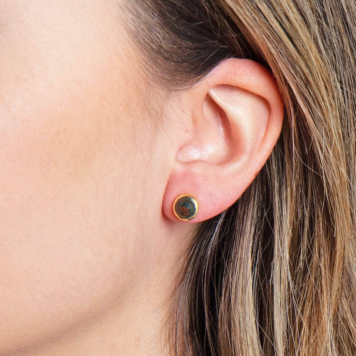 bloodstone Bloodstone Gold or Silver Stud Earrings - Image 2