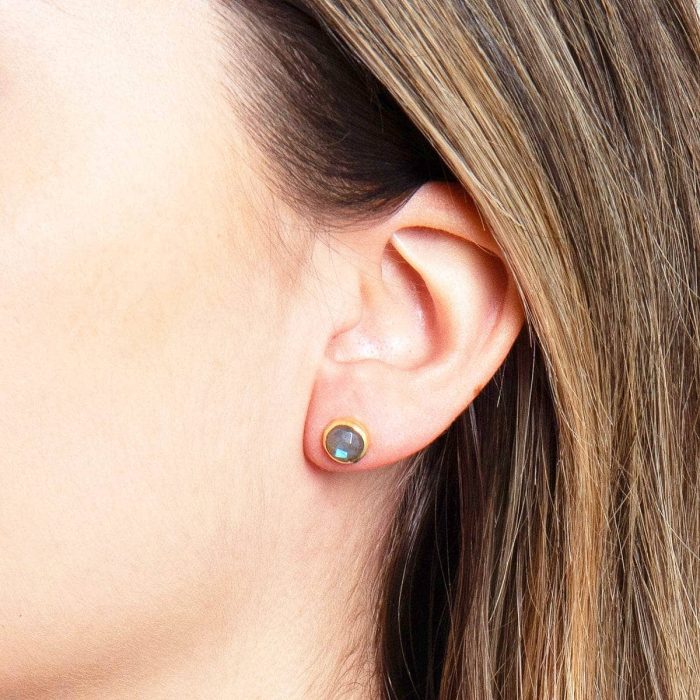 Labradorite Silver or Gold Stud Earrings - Image 4