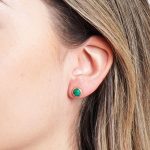 Genuine Malachite Silver or Gold Stud Earrings - Image 2