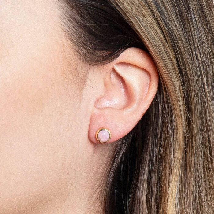 Pink Opal Silver or Gold Stud Earrings - Image 6