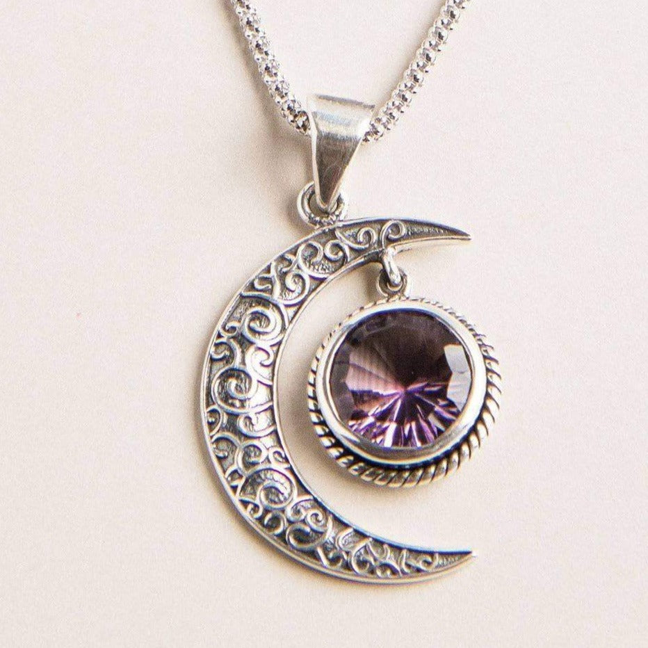 sivana-amethyst-silver-moon-pendant-14437150982225 Gemstone Silver Moon Pendant Necklace - Image 8