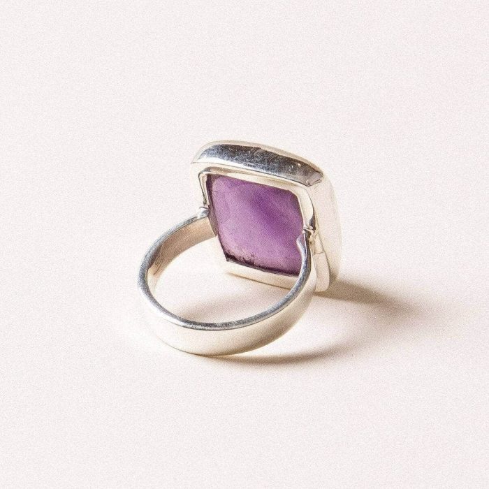 Amethyst Square Silver Gemstone Ring - Size 6 - Image 2